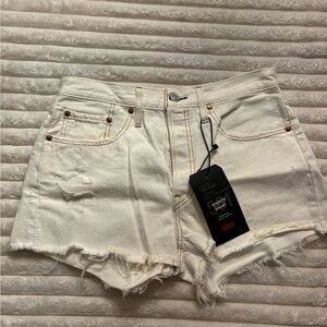 Levi's Off-White Distressed Jean Shorts